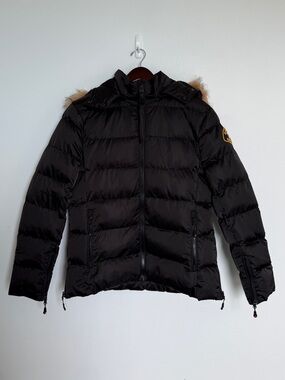 Zavetti Canada Black Puffer Jacket with Faux Fur Trim - Women's